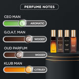 Bella Vita Luxury | Long Lasting Men Perfume Gift Set | 4x20ml | Perfume for Man | Gift for Man | Woody, Citrusy, Oud Premium Fragrance | KLUB, OUD, CEO, G.O.A.T