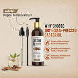 Dabur Castor Oil - 200ml | 100% Natural Cold Pressed Oil | Includes Dropper & Mascara Brush | Promotes Hair Growth, Hydrates Skin & Reduces Wrinkles | No Mineral Oil & Silicones
