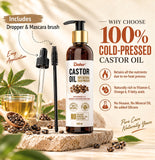 Dabur Castor Oil - 200ml | 100% Natural Cold Pressed Oil | Includes Dropper & Mascara Brush | Promotes Hair Growth, Hydrates Skin & Reduces Wrinkles | No Mineral Oil & Silicones